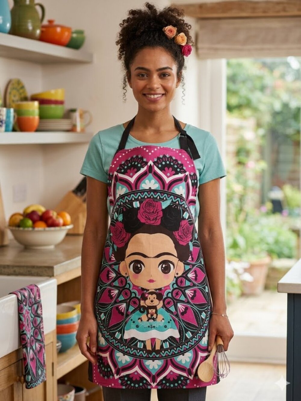 Handmade Frida Kahlo Mandala Apron - Pink One Size